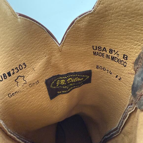 J.B. Dillon Western Boots Men's 8.5 Brown Leather Embroidered Mid-Calf Cowboy - Picture 10 of 10